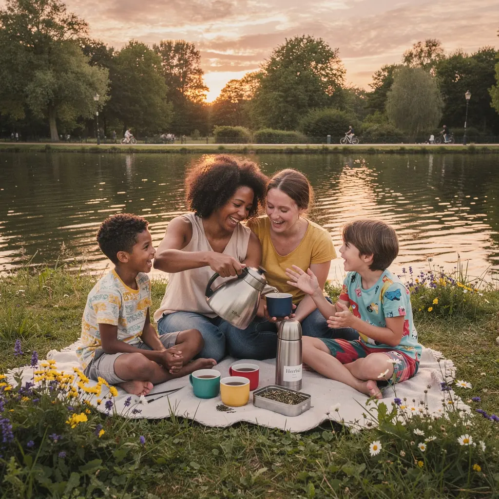 Moment de dГ©tente avec une tasse de thГ© Г  la lavande sur une table en bois.