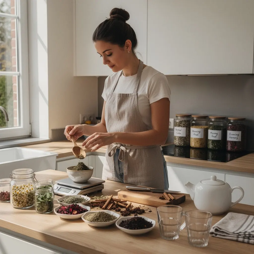 Groupe de sachets de thé bio soigneusement emballés.