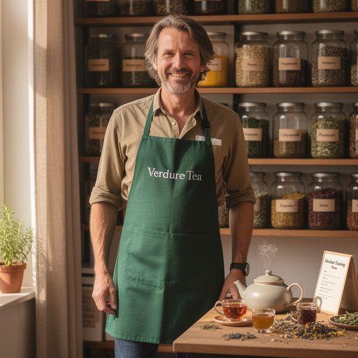 Mélange de tisanes haut de gamme avec des feuilles de menthe fraîche et des fleurs de camomille.